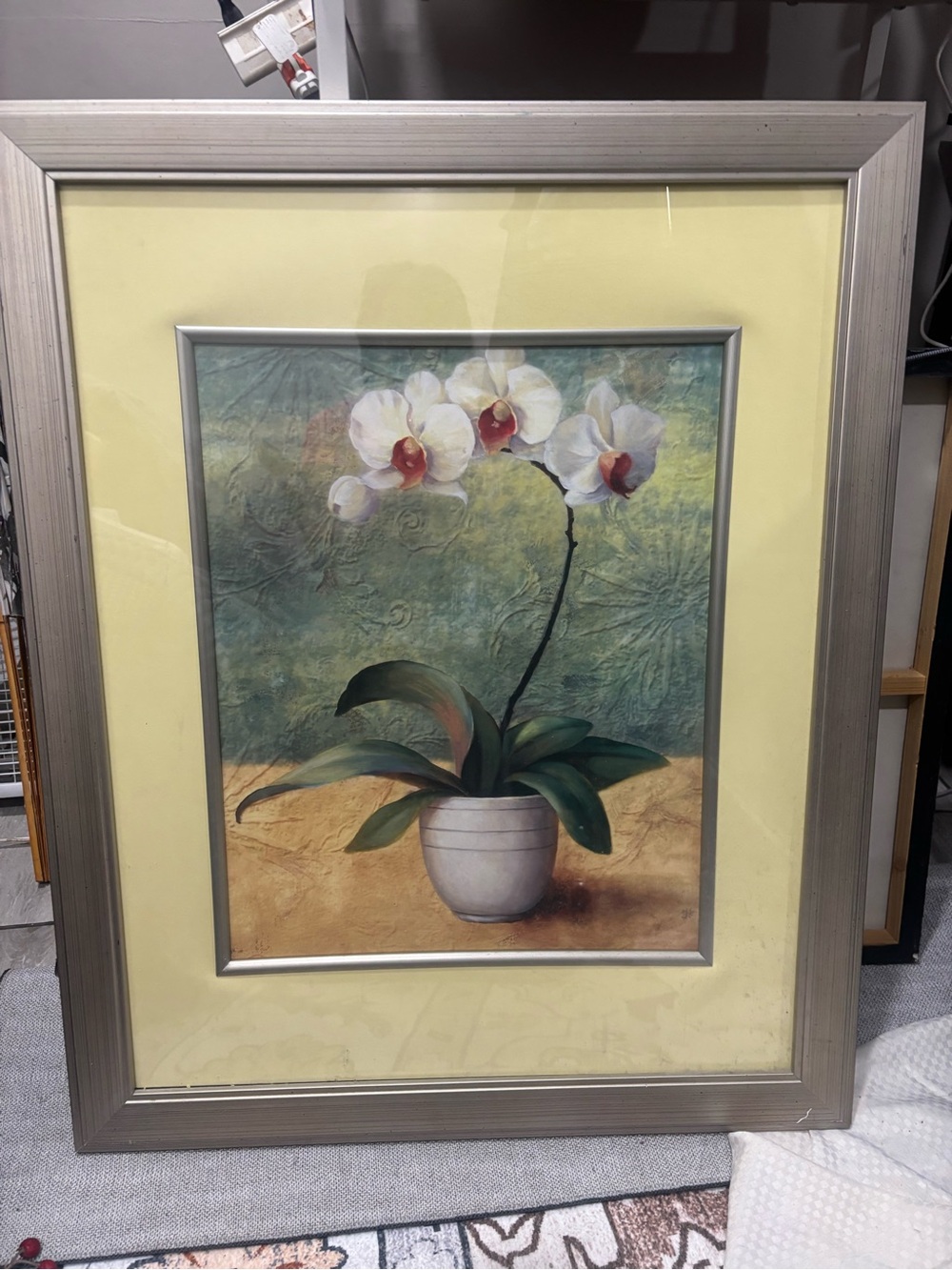 Orchid Botanical Art Print in Green and Cream by